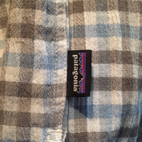 PATAGONIA blue/gray/white plaid shirt sleeve organic cotton Men’s Med. Gauze. - Picture 6 of 6